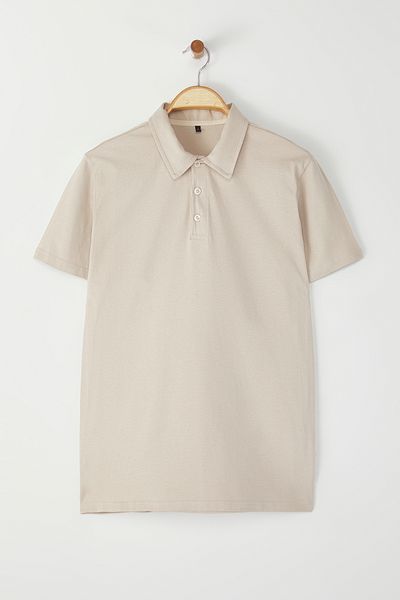 Trendyol Collection Stone Regular/Normal Cut Basic 100 % Baumwolle Single Jersey Kurzarm-T-Shirt mit Polokragen TMNSS25PO00001