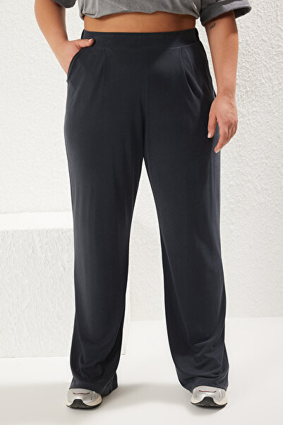 Trendyol Curve Плісировані модальні штани з широкими штанинами великого розміру TBBSS25AR00004 антрацитового кольору TBBSS25AR00004
