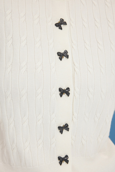 Trendyol Collection Ecru Premium Yarn/Special Yarn Ribbon Button Knitwear Cardigan Twoss25Hi00005