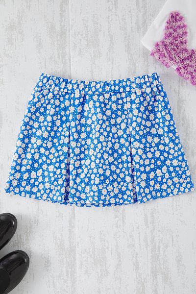 TRENDYOLKIDS Fusta scurtă tricotată cu model floral, cu talie elastică, fetiță albastră TKDSS25ET00004