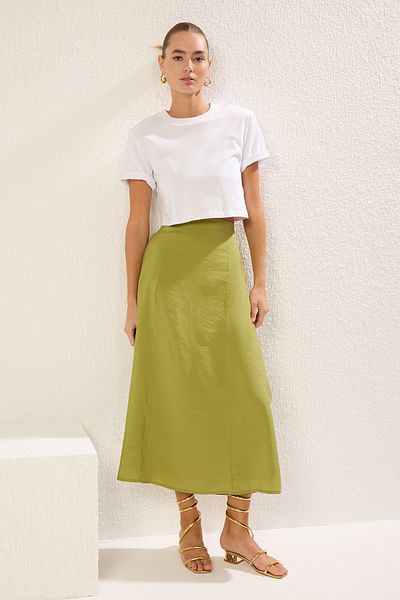 Trendyol Collection Khaki modális szövet A-vonalú maxi hosszúságú szőtt szoknya TWOSS25ET00092