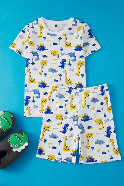 TRENDYOLKIDS Komplet piżamowy dla chłopców z nadrukiem dinozaurów z bawełny - TKDSS25PT00014