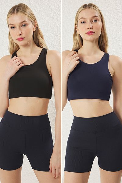 Trendyol Collection Black-Navy 2-Pack Support/Shaping Halter Neck Knitted Sports Bra Thmss25Ss00019