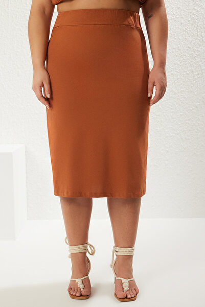 Trendyol Curve Καφέ πλεκτό σετ κάτω-πάνω σε μέγεθος