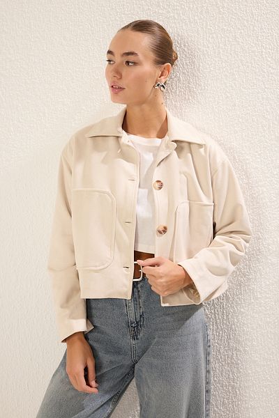 Trendyol Collection Ecru Regelmäßiger Mantel TWOSS25MO00011