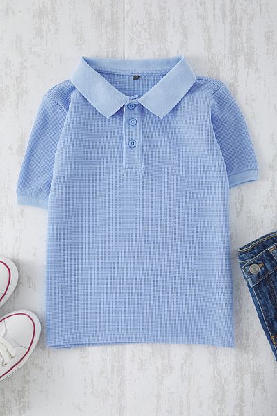 TRENDYOLKIDS Chlapecké modré pletené tričko Polo Neck - TKDSS25TS00076