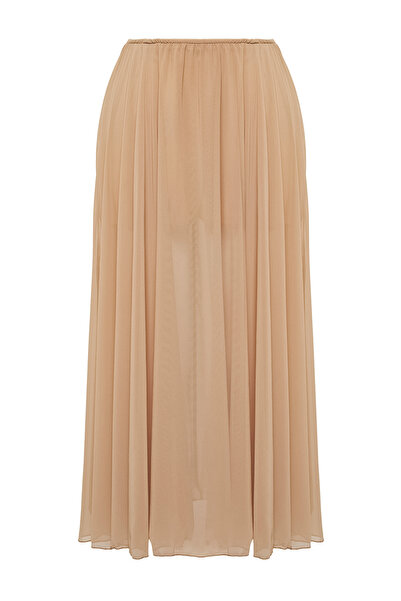 Trendyol Collection Limited Edition Mink Chiffon Flounce Woven Skirt Twoss25Et00106