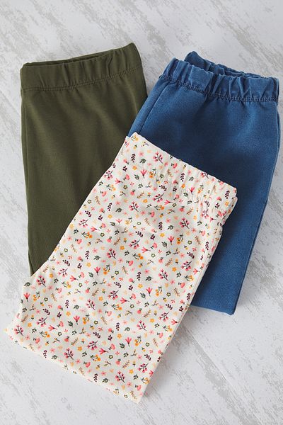TRENDYOLKIDS Blau-Ecru-Khaki-Strick-Leggings für Mädchen, 3er-Set – TKDSS25TA00009