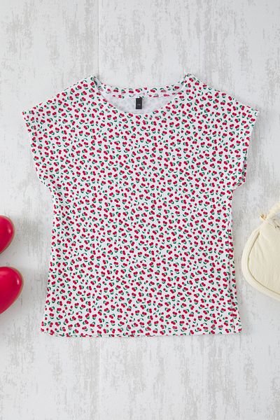 TRENDYOLKIDS Multicolor Girls' Cherry Print Knitted T-Shirt Tkdss25Ts00073