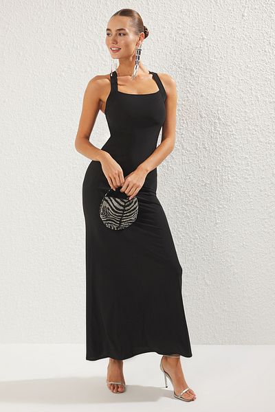 Trendyol Collection Μαύρο σώμα καθιστό Maxi Κομψό βραδινό φόρεμα Νυχτερινά φορέματα αποφοίτησης TPRSS25AE00111