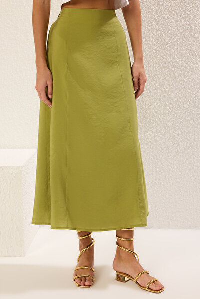 Trendyol Collection Khaki modális szövet A-vonalú maxi hosszúságú szőtt szoknya TWOSS25ET00092