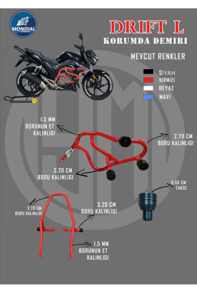 Mondial DRİFT L 125 ÖN ÖZEL ÜRETİM 6 TAKOZLU KORUMA DEMİRİ ( Siyah)