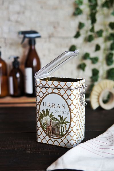 EVLE Er043-7ı Forrest Yellow Urban Patterned Rectangular Metal Storage Container 8x10 Cm