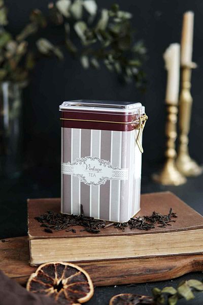 EVLE Er043-6a Elegance Tea Patterned Rectangular Metal Storage Container 8x10 Cm
