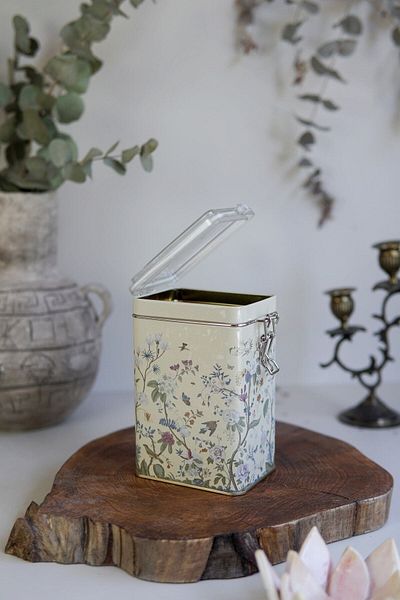 EVLE Er043-2e Botanica Yellow Patterned Rectangular Metal Storage Container 8x10 Cm