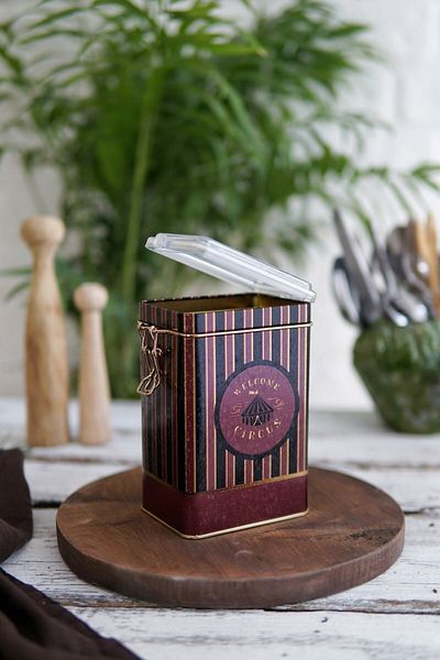 EVLE Er043-9e Circus Black Patterned Rectangular Metal Storage Container 8x10 Cm
