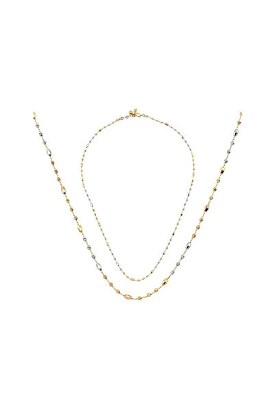 Ema Jewellery Üç Renkli Altın Toplu Kolye - Sarı Beyaz Altın Top Kolye - Ital...