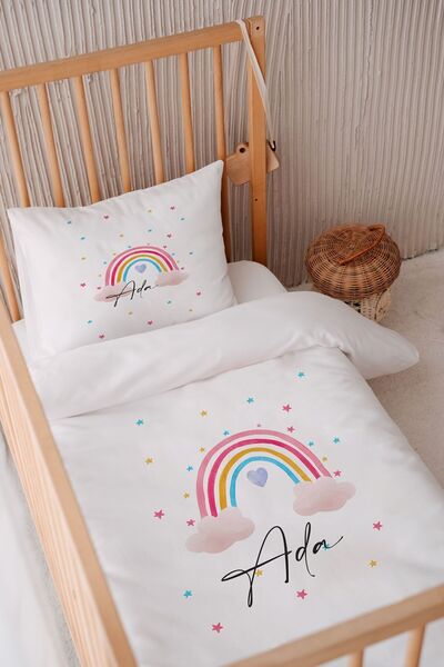 Lilabio %100 Pamuk Saten Isme Özel Isimli 100x150 Bebek Yatak Nevresim Seti G...