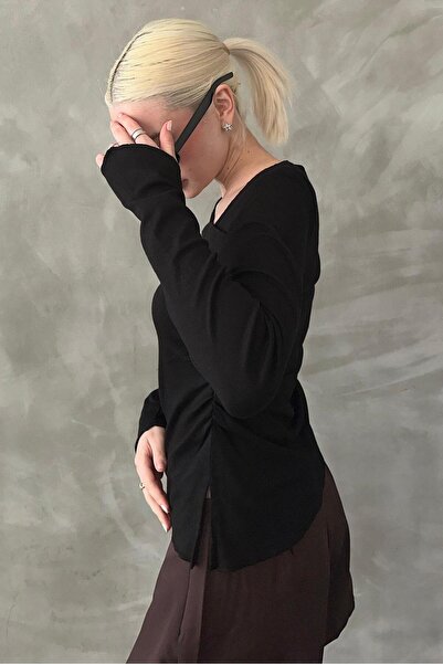 Madmext Siyah Asimetrik Yaka Kadın Body Mg2311