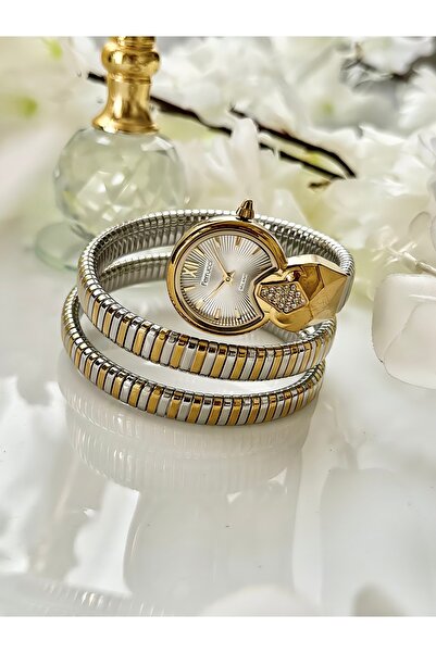 Ferrucci -(GOLD&GÜMÜŞ) Taş Detaylı Yılan Model Kadın Kol Saati-