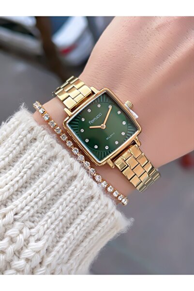 Ferrucci Steel Cord Square Case Mi̇lano Women's Wristwatch with 2 Years Warra...