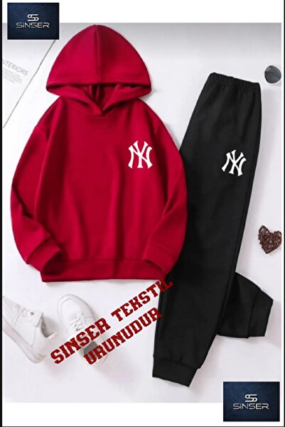 SS SİNSER Kapşonlu Çocuk “NY BEYAZ - SIYAH” Baskılı Eşofman Takımı
