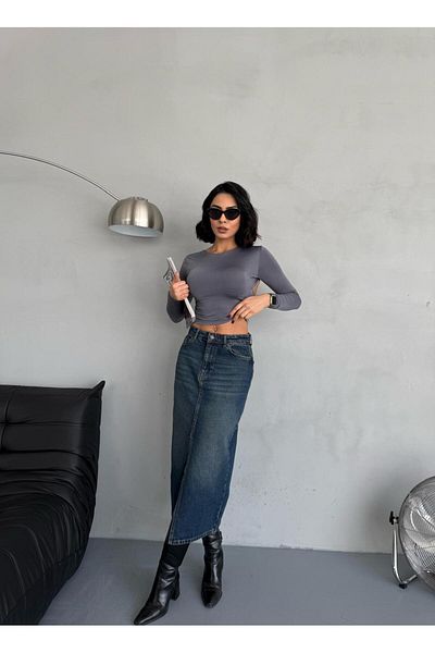 Zeo Basic FUSTA JEAN TINTĂ MAXI SLIT