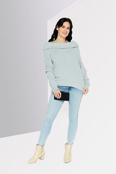 Dkny Women Turndown Collar Knitted Print Long Sleeves Sweater, Grey