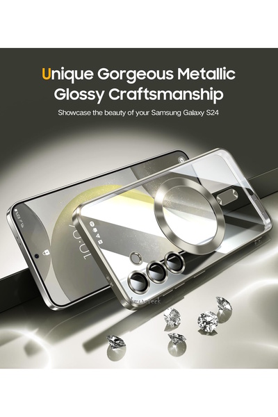 m.tk moveteck Galaxy S25 Plus Kılıf Magsafe Wirelles Şarj Destekli Parlak Renkli Kenarlı Arkası Şeffaf Lensli Kap