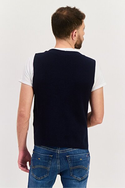 Esprit Men V-Neck Sleeveless Knitted Sweater Vest, Navy Blue