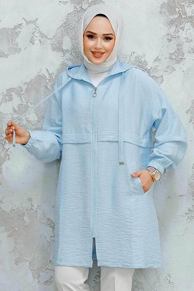 Neva Style Hooded Baby Blue Hijab Cap 44721Bm