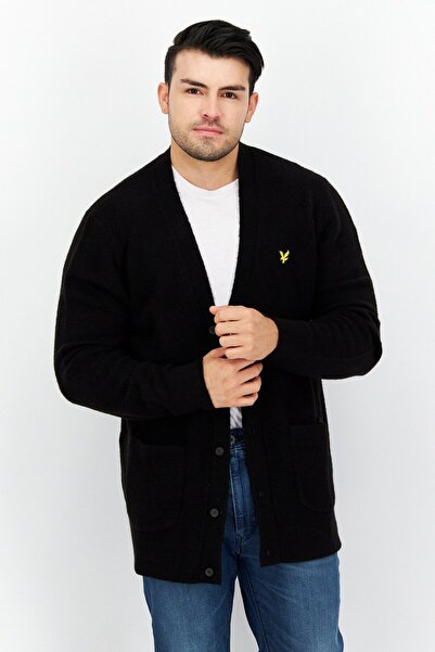 Lyle & Scott كارديجان رجالي بشعار العلامة التجارية بأزرار أمامية، أسود