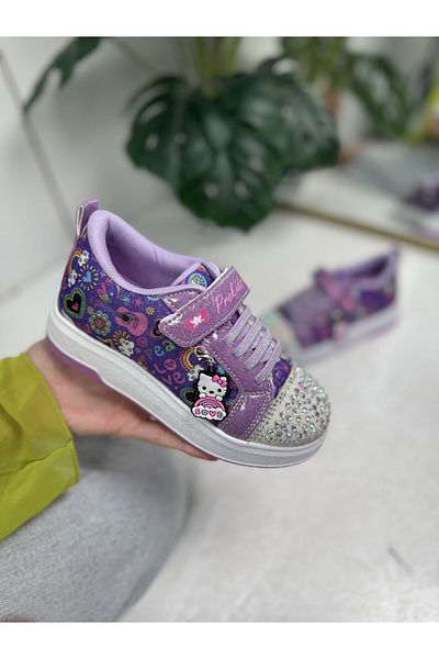 Allyup Pantofi de fete alb liliac - detaliu cu ciucuri, vârf argintiu, pantofi sport cu șireturi cu velcro 4004