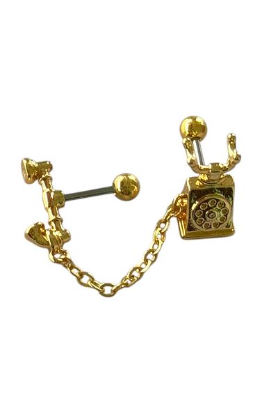 TAKIŞTIR Gold Color Telephone Figured Surgical Steel Tragus/ Cartilage Earring/Piercing (Single)