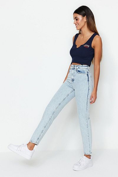 LİMABEL High Waist Blue Mom Fit Jeans - Milano Penolope Julia Trend, Pamella Snow Wash 2025