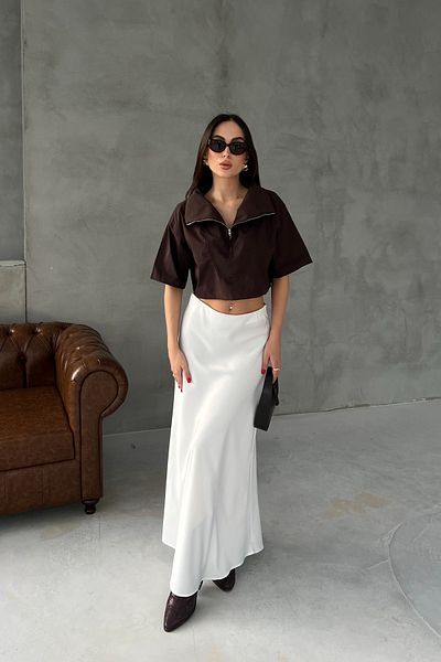 Seda Yalçın Atelier Brown Zipper Detailed Crop Blouse