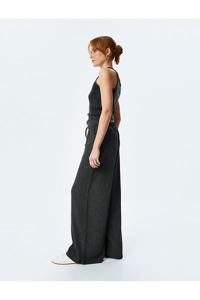 Koton Comfortable Fit Textured Straight Wide Leg Trousers