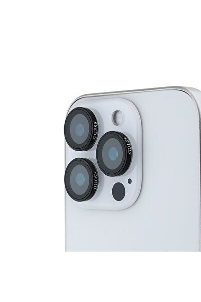 Guess iPhone 16 Pro Max Guess Lisanslı Metal Kamera Lens Koruyucu Siyah