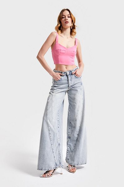 its basic 4S565 Model Palazzo Fit Pantaloni de damă de culoare denim - 100% bumbac
