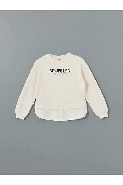 LC Waikiki Lcw Kids Ecru Crew Neck Girl's Sweatshirt and Leggings