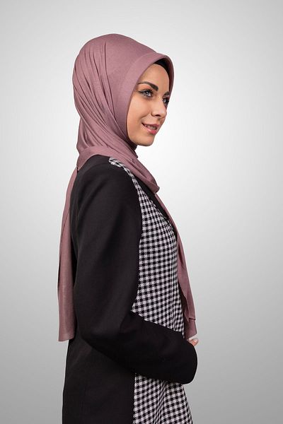 Şalcenneti.com Women's Hijab Practical Combed Cotton Shawl with Sponge Front Ready-Made Snap-On Dusty Rose Color Scarf