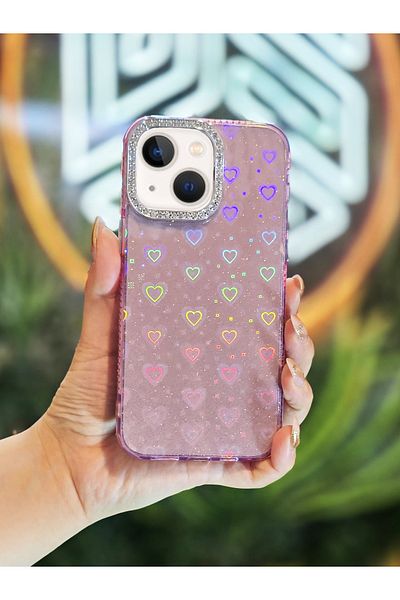 OSG حافظة فاخرة فاخرة ممتصة للصدمات مع نمط قلب متغير اللون على الضوء متوافقة مع iPhone 15 Plus و14 Plus