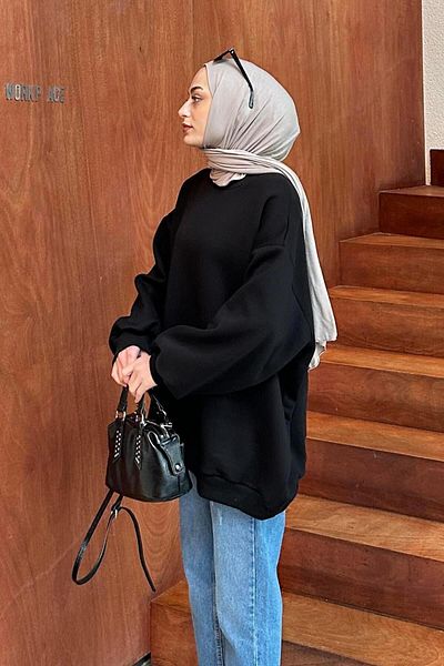 lamelif Μαύρο φούτερ Oversize