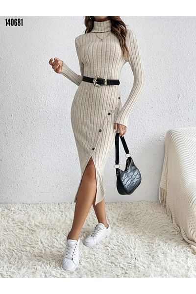 Kokosh moda Rochie camisole pentru femei de sezon nou - decolteu, cu fante și curea, mânecă lungă