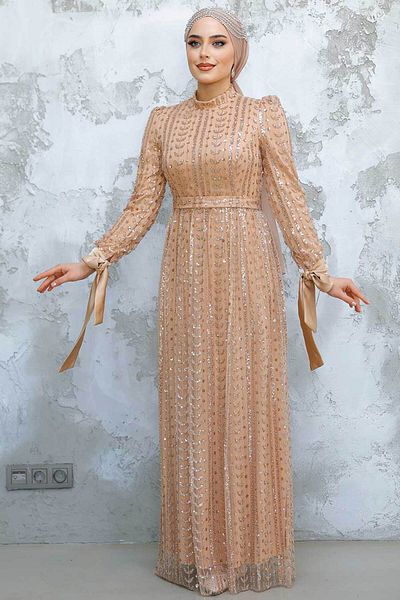 Neva Style Beaded Biscuit Hijab Evening Dress 47201Bs