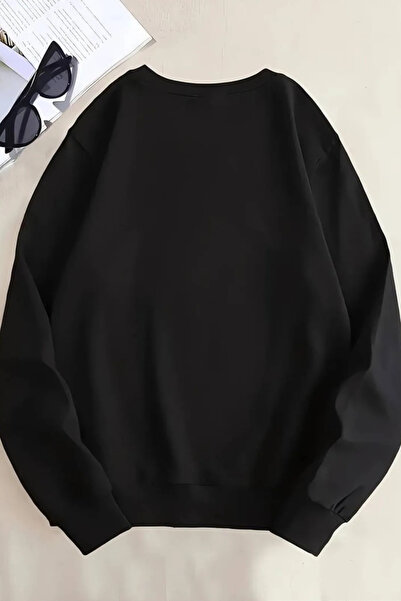 Wish BF UNISEX Siyah Yarasalar Baskılı Bisiklet Yaka Oversize Sweatshirt