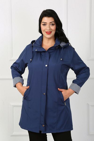 By Alba Collection Women's Indigo Striped Plus Size Trench Coat