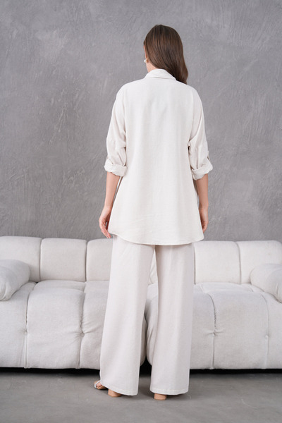 MVStore Women's Floral Patterned Embroidery Embroidered Linen Oversize Standard Size Shirt