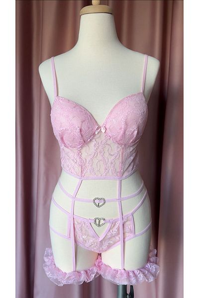 MH Moony Homewears Sexy Mihra Pink Garter Set
