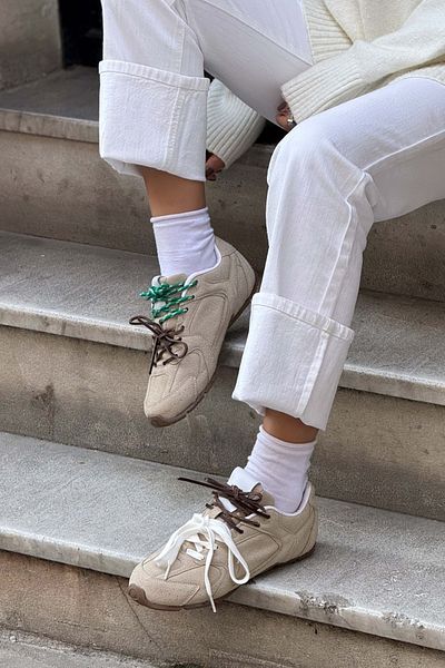 NİŞANTAŞI SHOES Dámské šněrovací tenisky Bellini Beige Suede Flat Sole